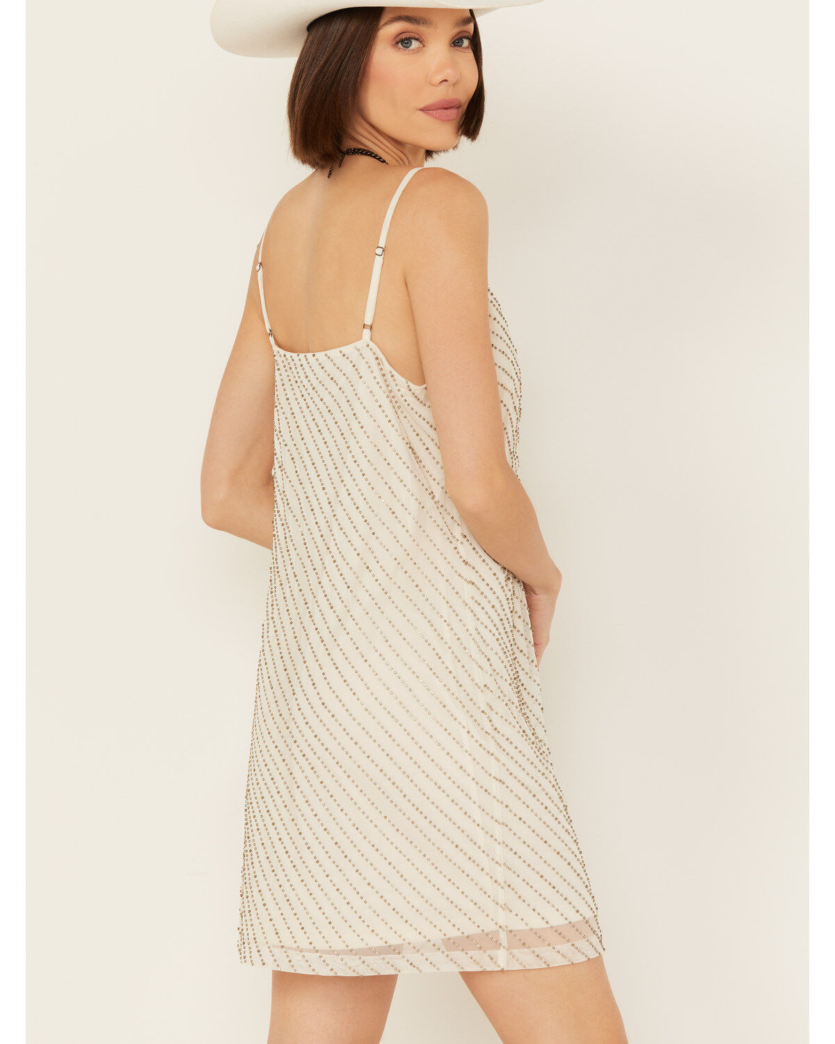 Image #4 - Wonderwest Women's Birch Cowl Neck Beaded Mesh Mini Dress, Cream, hi-res