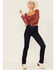 Lush Women's Red Abstract Print Ruched Drawstring Cropped Top, Red, hi-res
