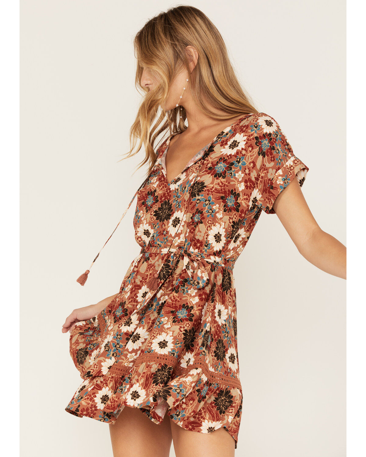 Image #2 - Shyanne Women's Floral Print Ruffle Dress, Chestnut, hi-res