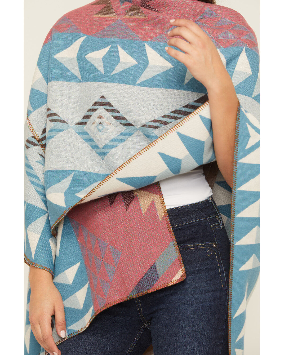 Image #3 - Shyanne Women's Southwestern Print Shawl, Aqua, hi-res