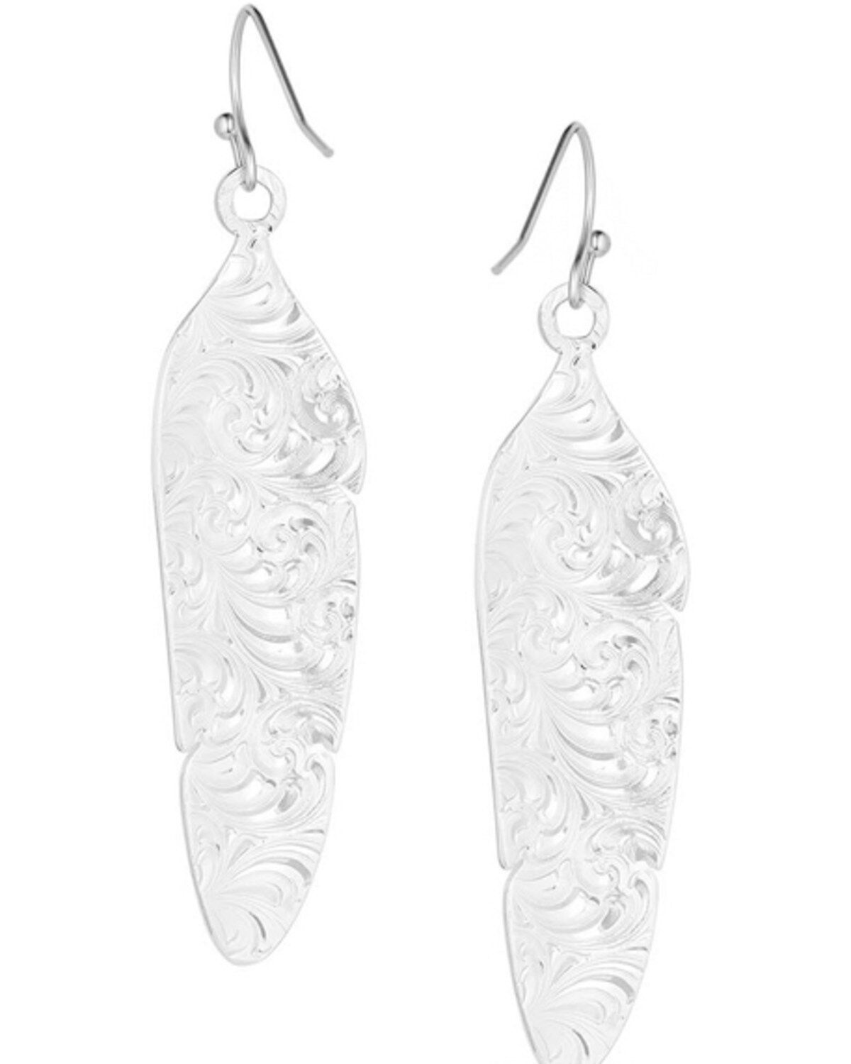 Image #2 - Montana Silversmiths Women's Love You More Feather Earrings, Silver, hi-res