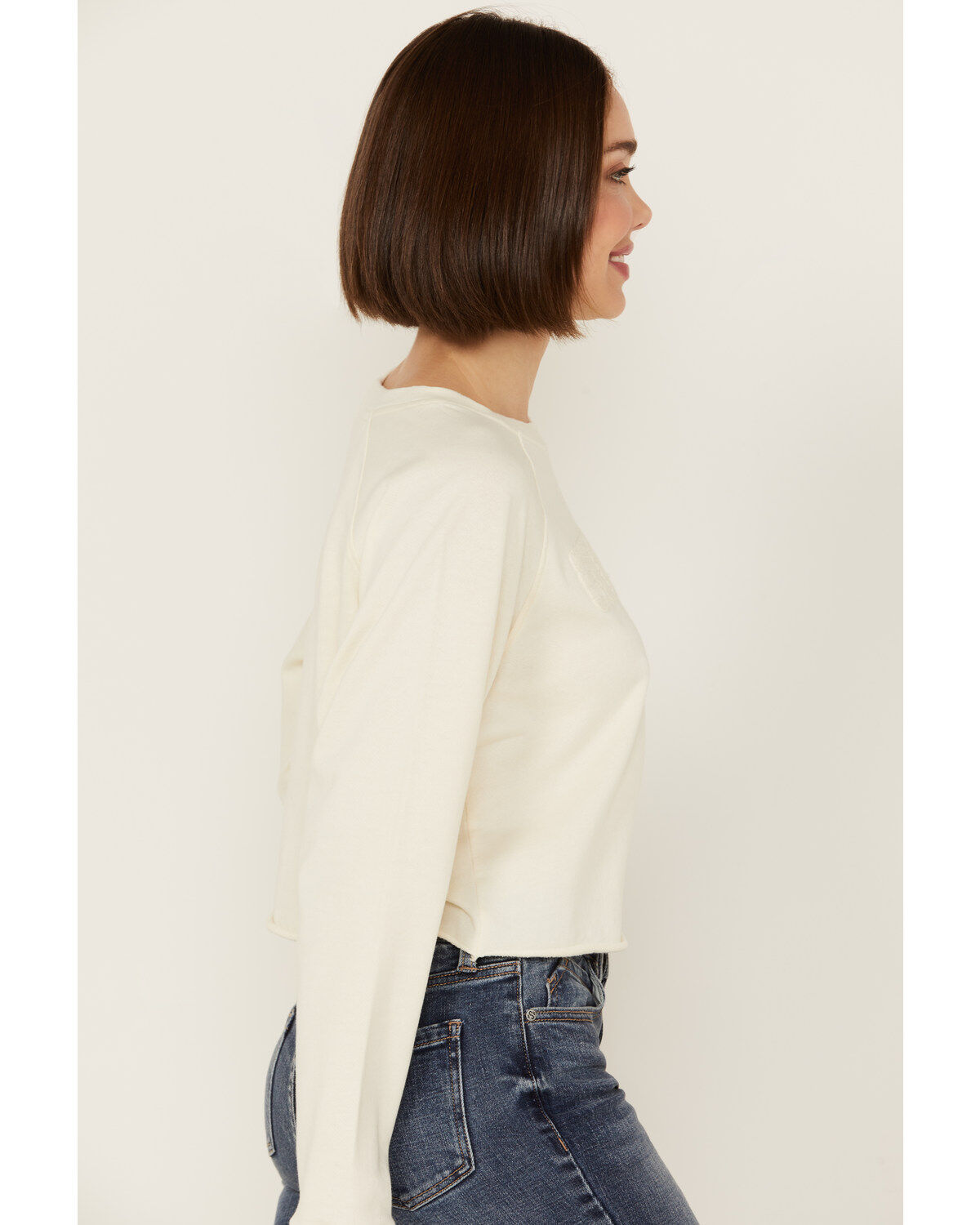 Image #2 - Cleo + Wolf Women's Asher Flocked Cropped Pullover, Cream, hi-res