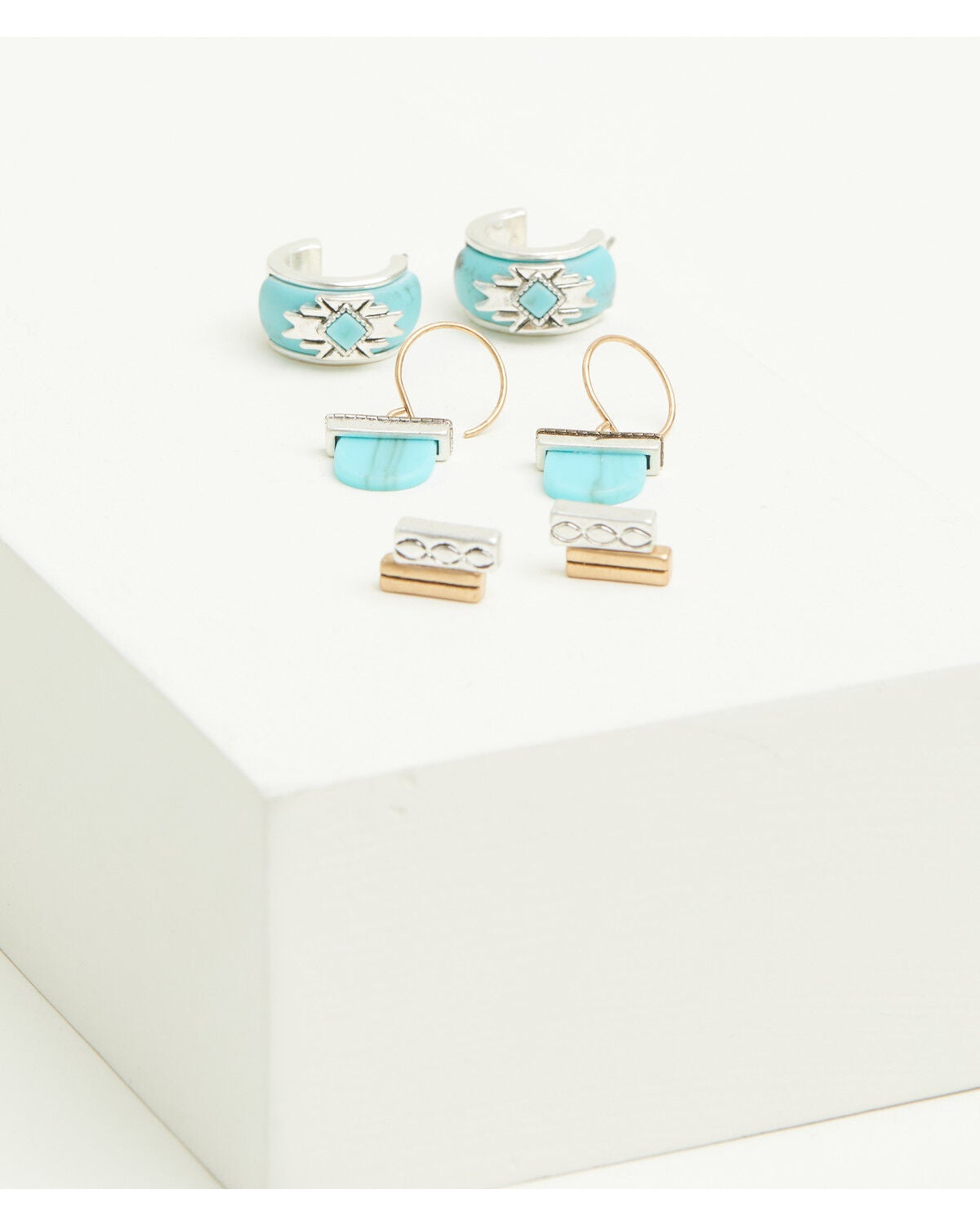 Image #2 - Lainey Wilson Women's Geo Pattern Stone Trio Earring Set - 3 Piece, Gold, hi-res
