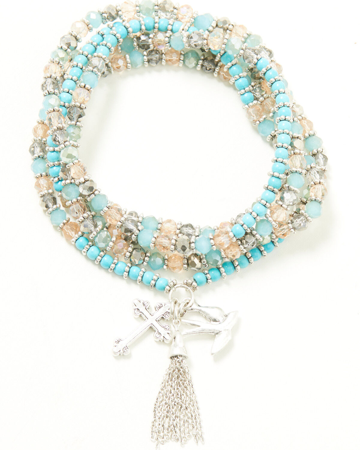 Image #1 - Lainey Wilson Women's Beaded Charm Cross Necklace, Silver, hi-res