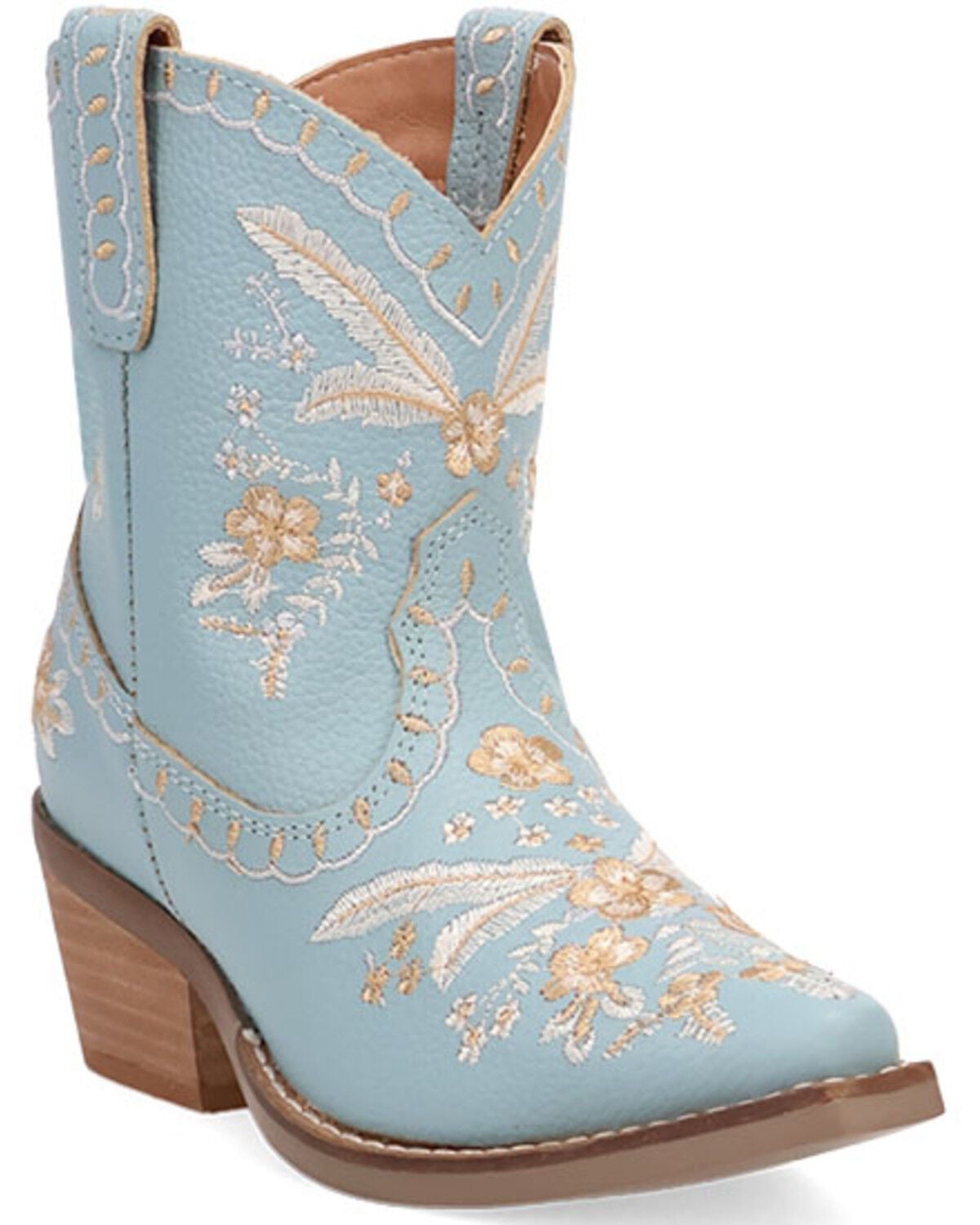Dingo Girls' Primrose Embroidered Western Booties - Snip Toe, Blue, hi-res