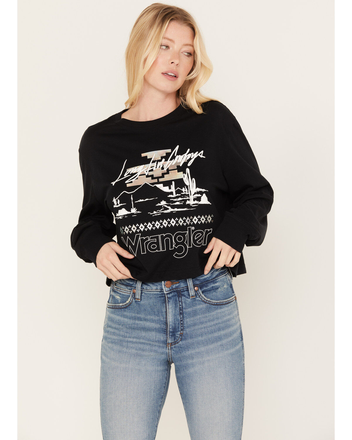 Image #2 - Wrangler Retro Women's Long Live Cowboys Abstract Long Sleeve Graphic Tee, , hi-res