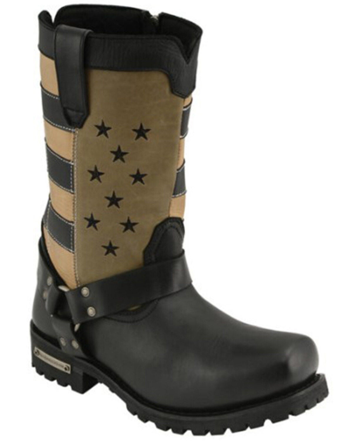 Milwaukee Leather Men's Stars And Stripes Motorcycle Harness Boots - Square Toe, Black, hi-res
