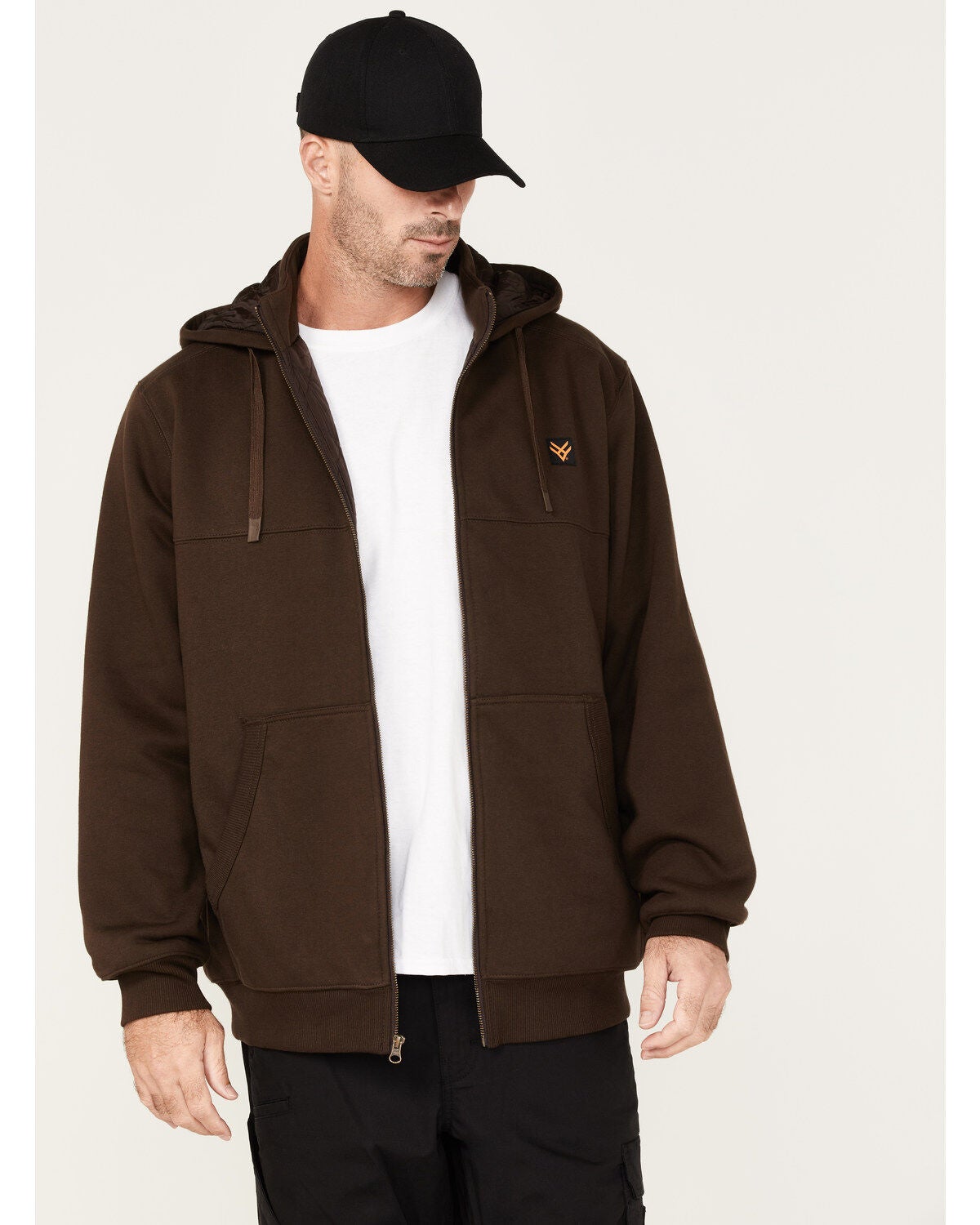 Hawx Men's Logo Quilted Hooded Zip Jacket, Brown, hi-res