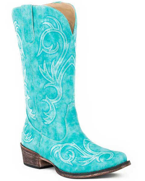 Image #1 - Roper Women's All Over Embroidery Western Boots - Snip Toe, Blue, hi-res