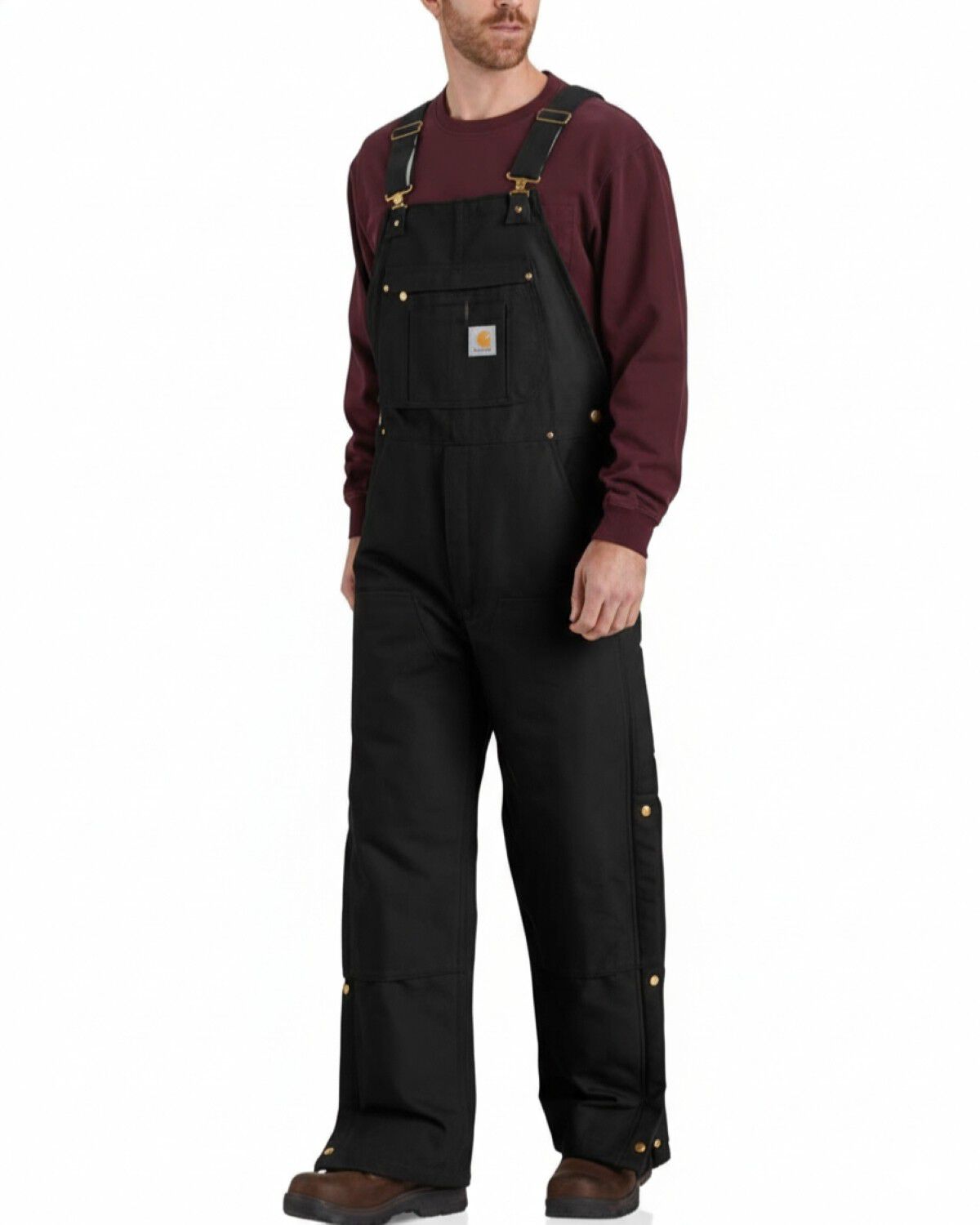 Carhartt Men's Loose Fit Firm Duck Insulated Bib Overalls, Black, hi-res