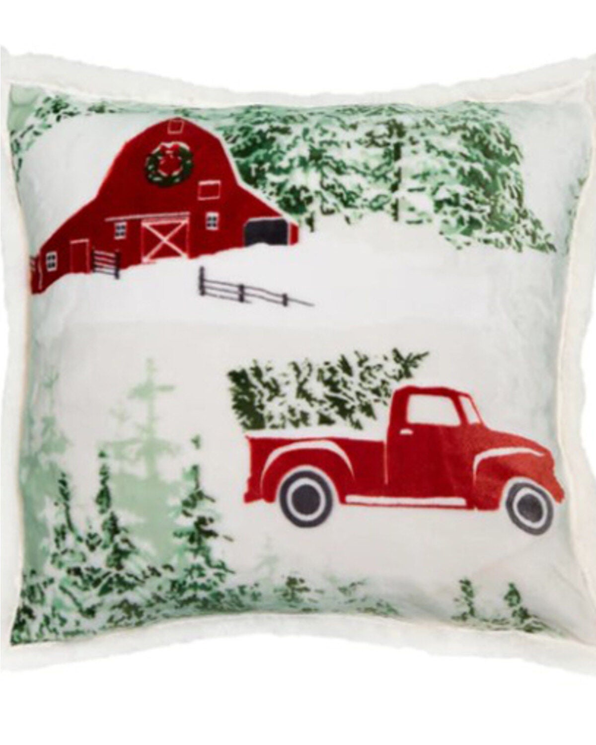 Carstens Home Christmas Barn and Truck Pillow, White, hi-res