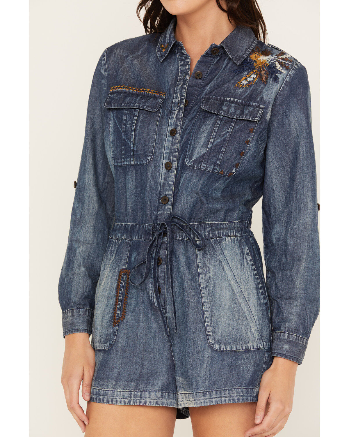 Image #4 - Cleo + Wolf Women's Denim Romper, Blue, hi-res