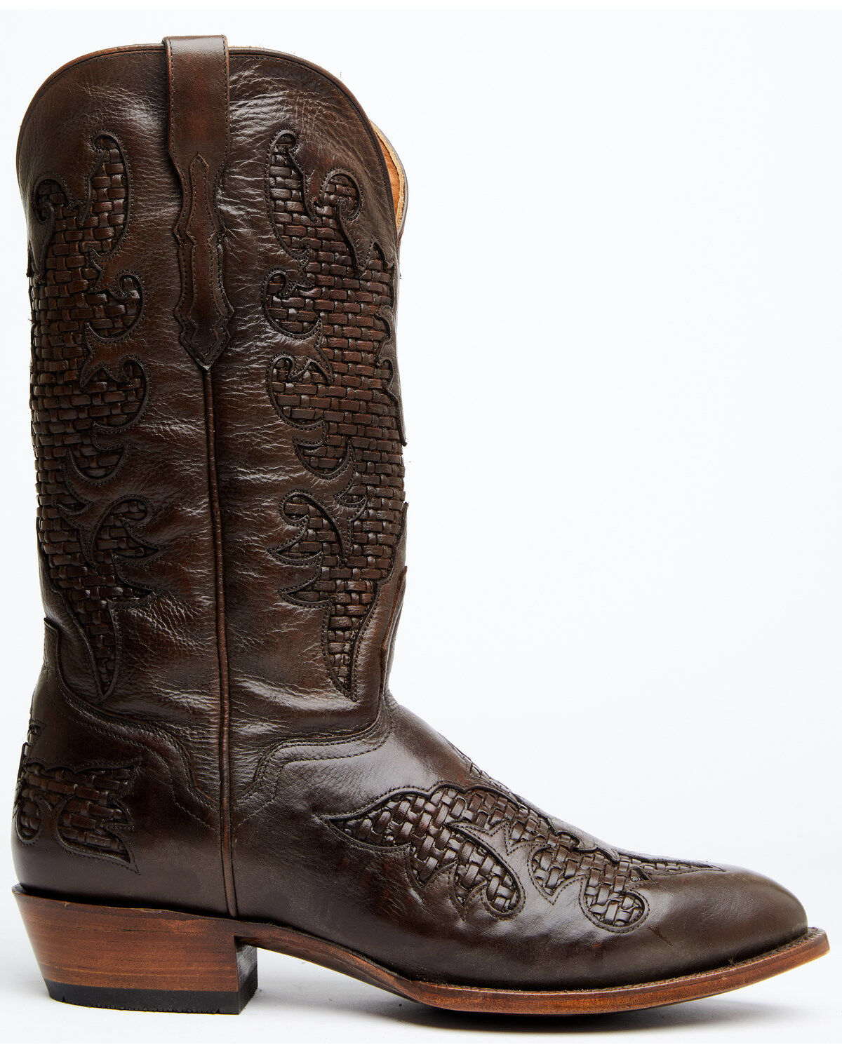 Image #2 - El Dorado Men's Basket Weave Western Boots - Round Toe, Brown, hi-res