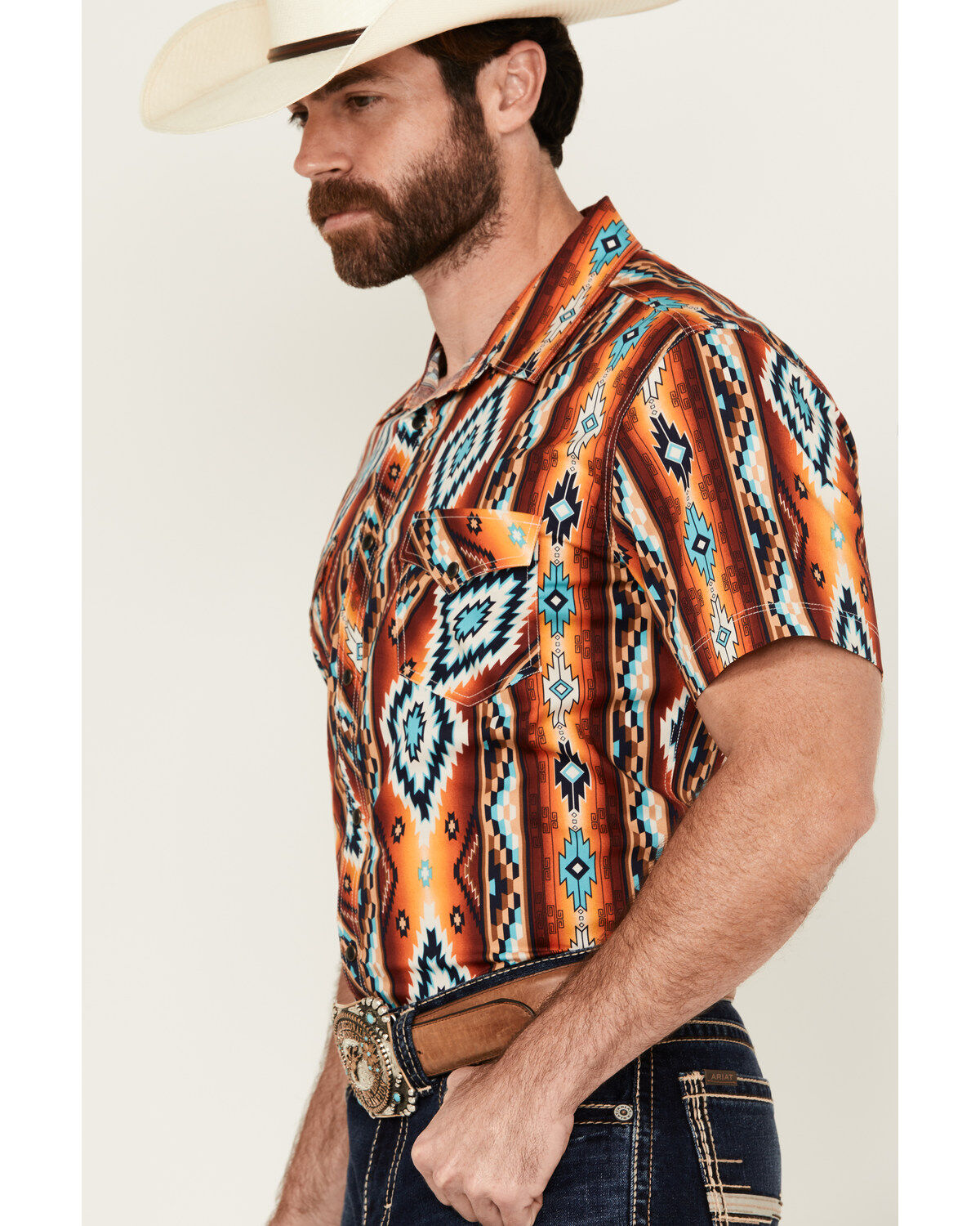 Image #2 - Rock & Roll Denim Men's Southwestern Print Short Sleeve Snap Stretch Western Shirt, , hi-res