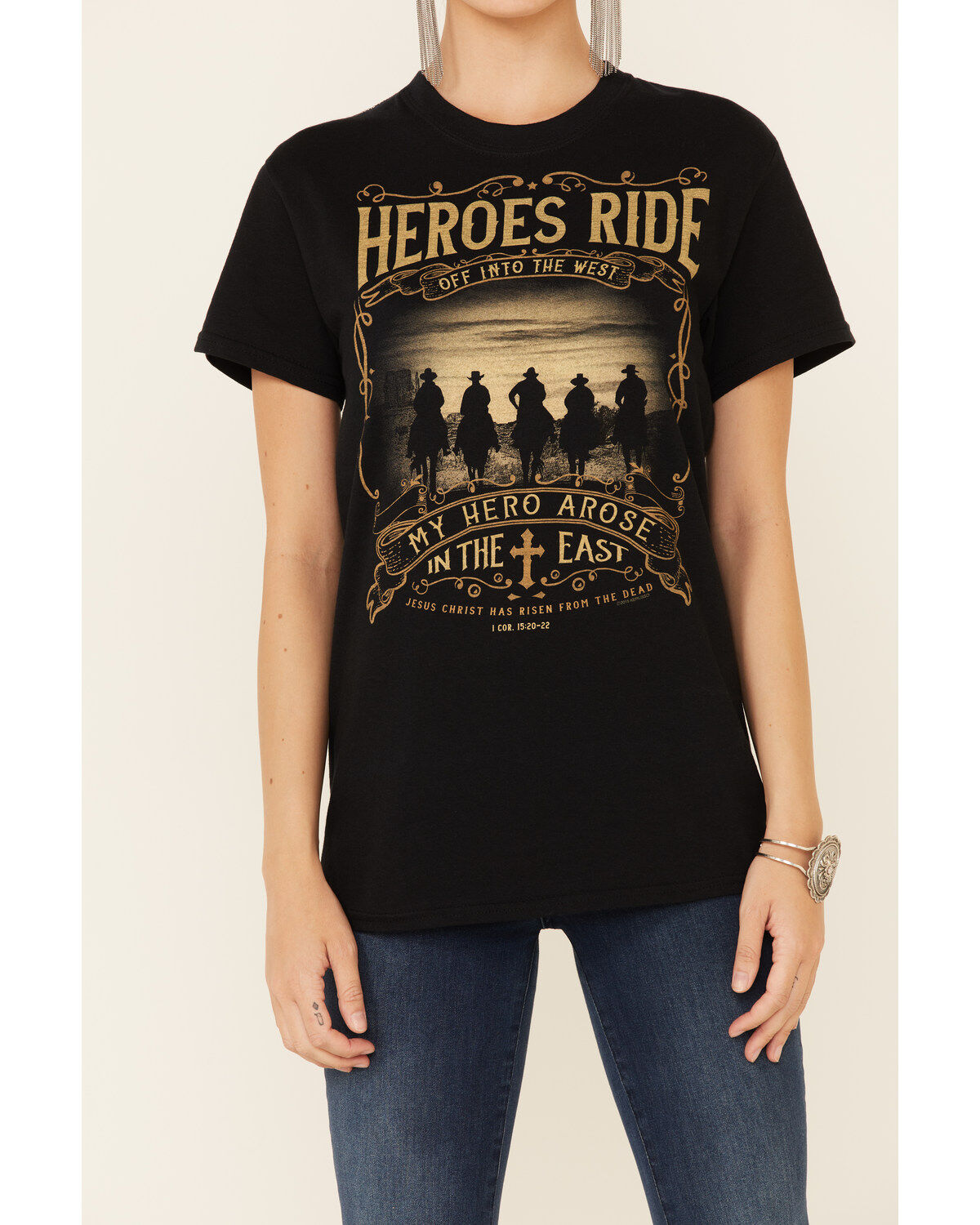 Image #3 - Kerusso Women's Heroes Ride Off Into The West Graphic Short Sleeve Tee, Black, hi-res