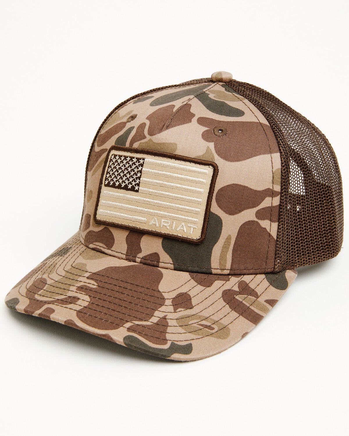 Ariat Boys' Camo Print American Flag Ball Cap, Camouflage, hi-res