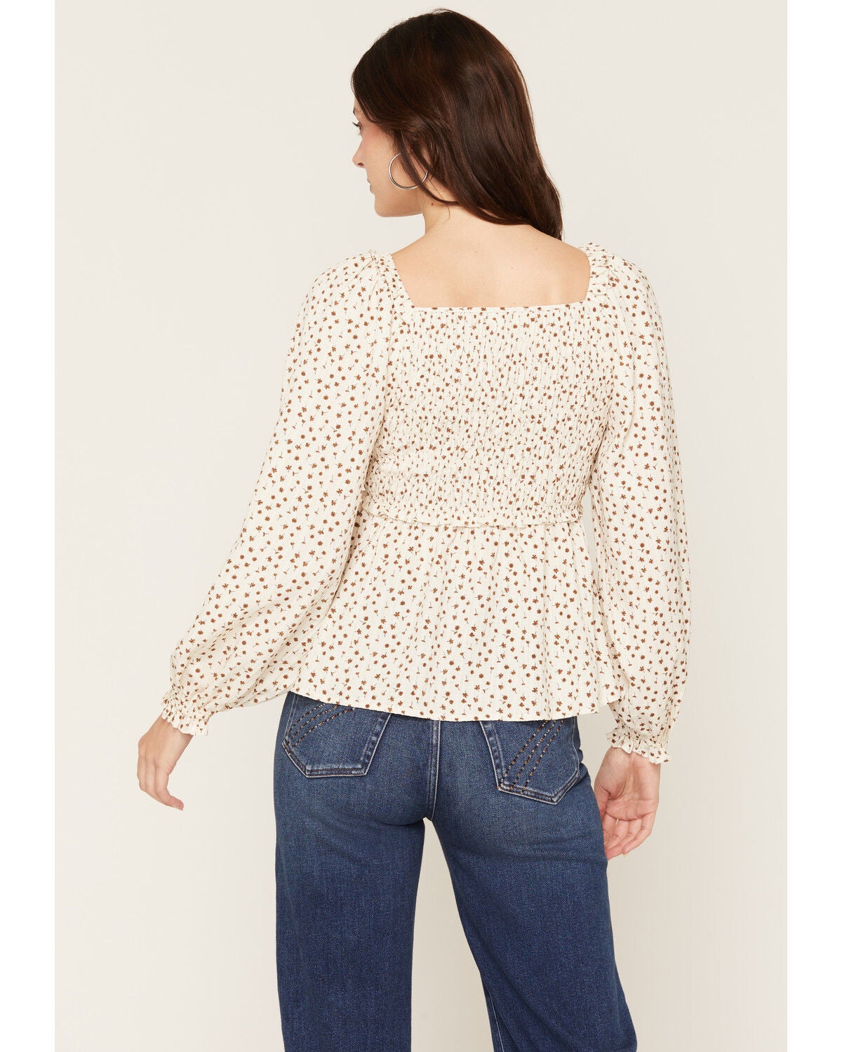 Image #4 - Yura Women's Floral Print Long Sleeve Shirt, Cream, hi-res