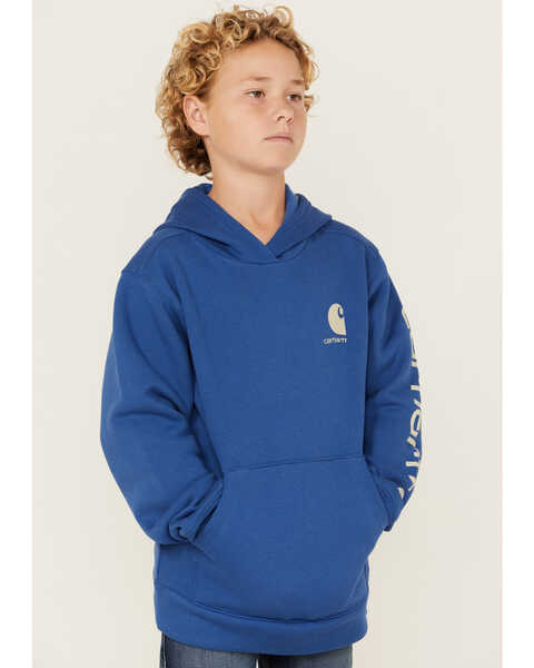 Carhartt Little Boys' Logo Graphic Hooded Sweatshirt , Blue