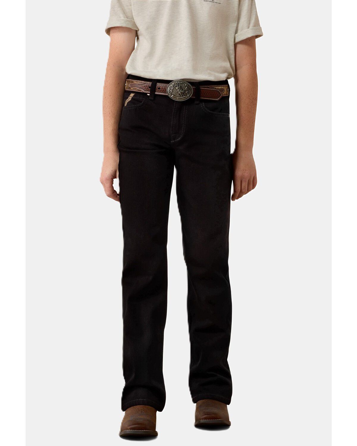 Image #1 - Ariat Boys' B4 Relaxed Bootcut Stretch Denim Jeans, Black, hi-res