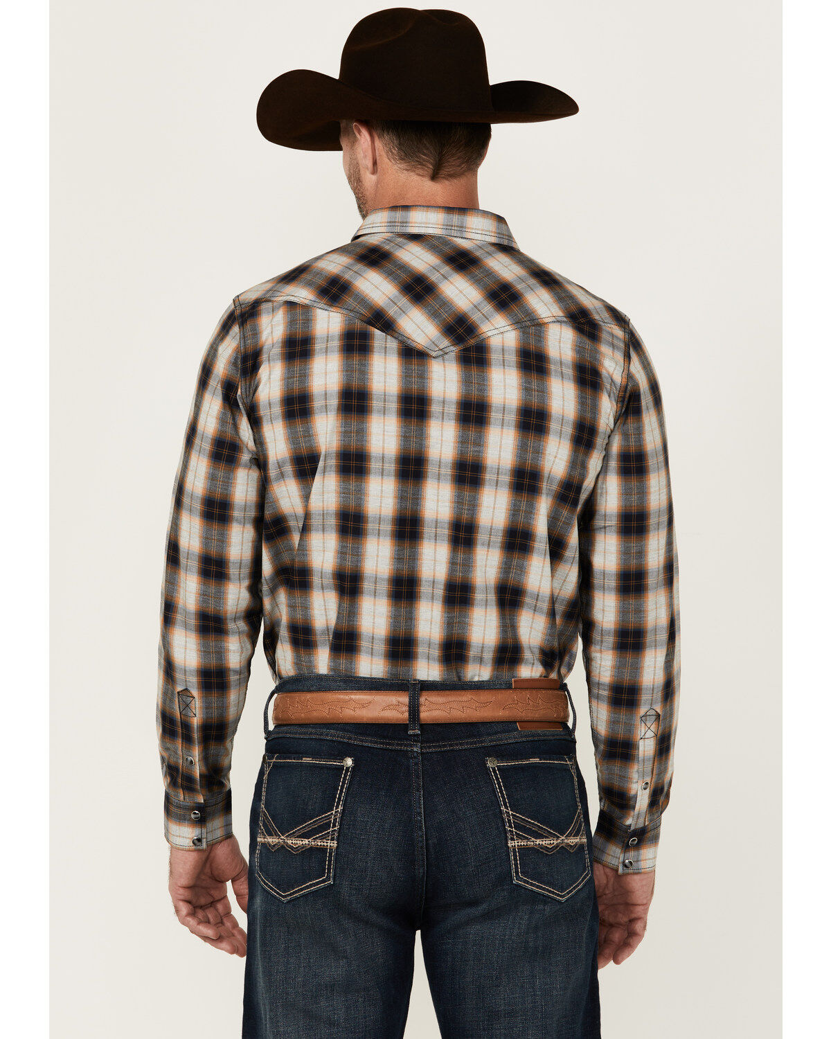Image #4 - Cody James Men's Desert Nights Plaid Print Long Sleeve Snap Western Shirt, Navy, hi-res
