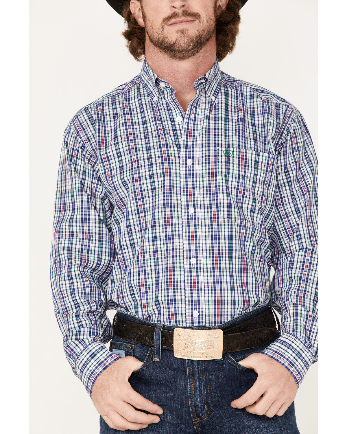 Image #3 - Ariat Men's WF Sidney Small Plaid Long Sleeve Western Shirt, White, hi-res
