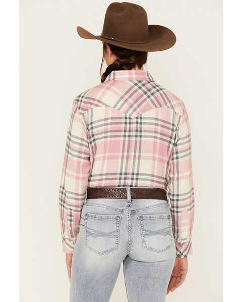 Image #4 - Wrangler Women's Plaid Print Long Sleeve Western Flannel Snap Shirt, Blush, hi-res