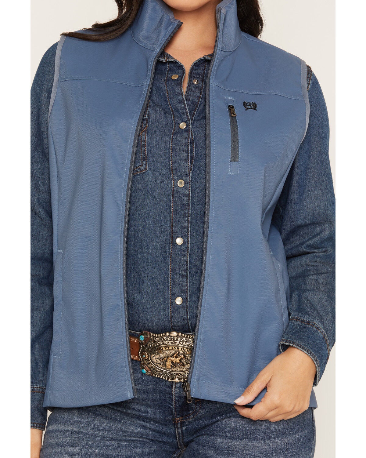 Image #3 - Cinch Women's Ripstop Windproof Softshell Vest, Blue, hi-res