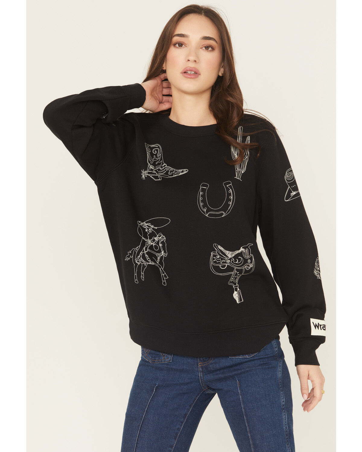 Image #1 - Wrangler Retro Women's Conversational Print Pullover Sweatshirt, Black, hi-res