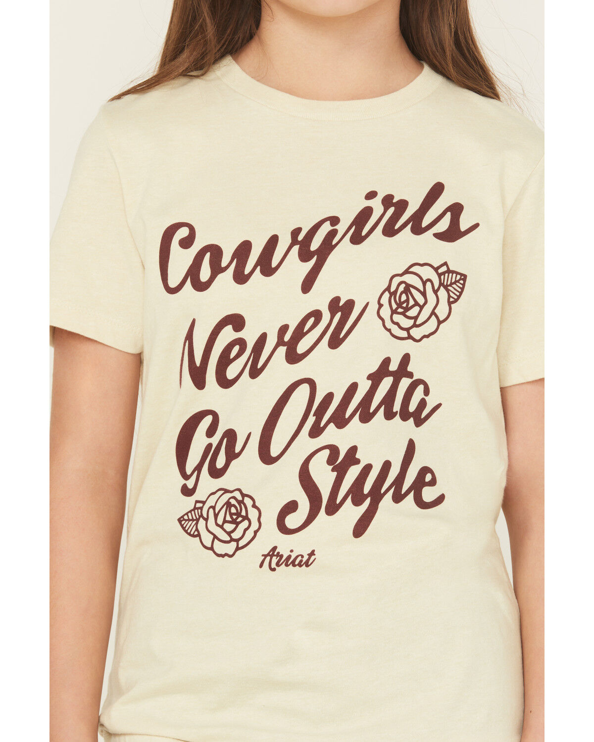 Image #3 - Ariat Girls' Outta Style Short Sleeve Graphic Tee, Tan, hi-res