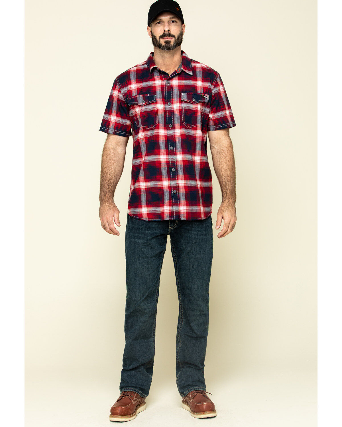 Image #6 - Hawx Men's Bullhead Indigo Plaid Short Sleeve Work Shirt, , hi-res