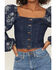 Image #3 - Wrangler Retro Women's Floral Tapestry Sleeve Denim Blouse, Dark Wash, hi-res
