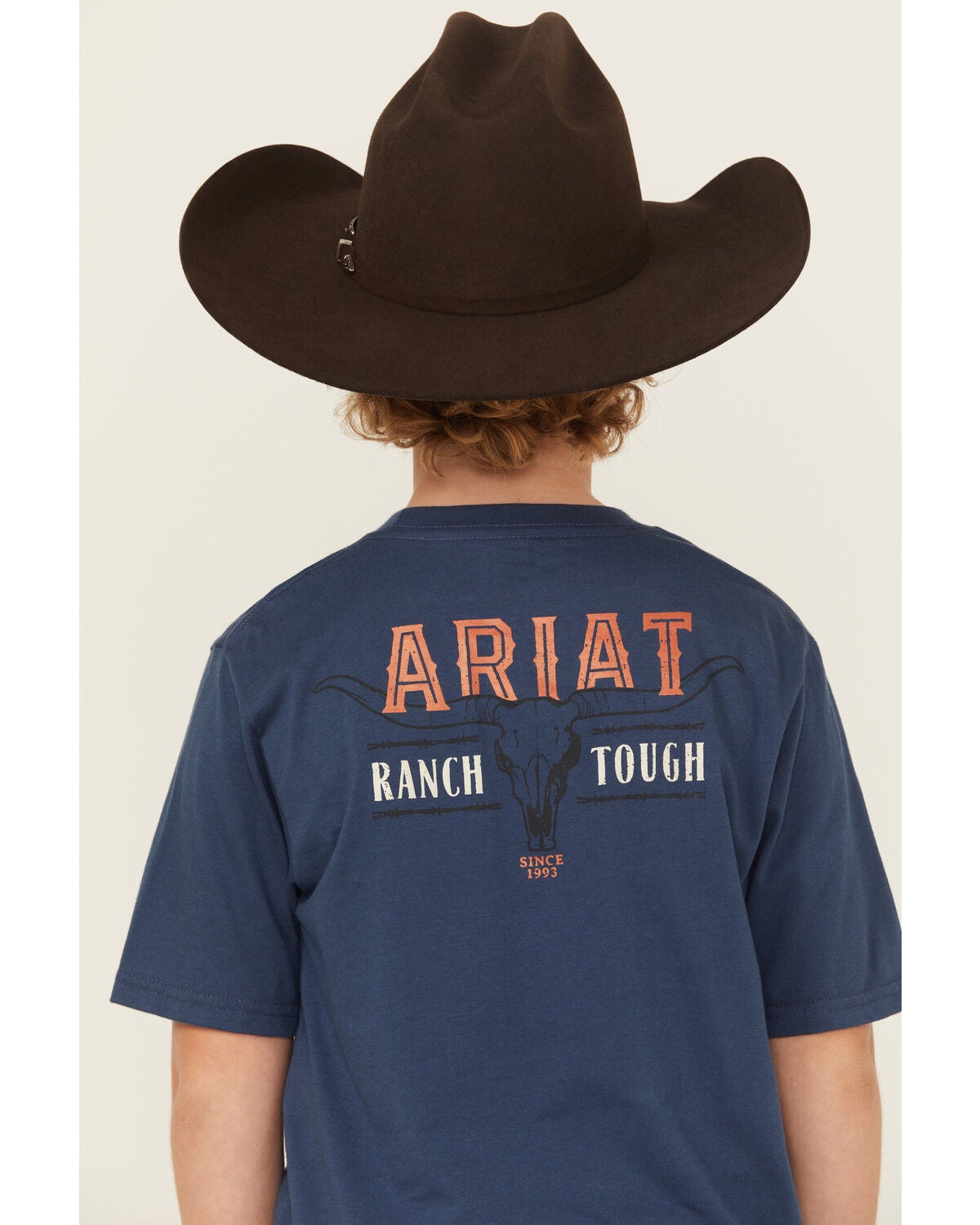 Ariat Boys' Ranch Logo Short Sleeve Graphic T-Shirt, Navy, hi-res