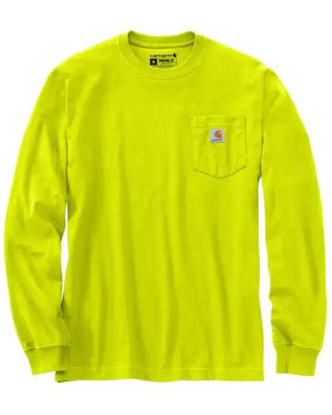 Carhartt Men's Loose Fit Heavyweight Long Sleeve Logo Pocket Work T-Shirt, Bright Green, hi-res