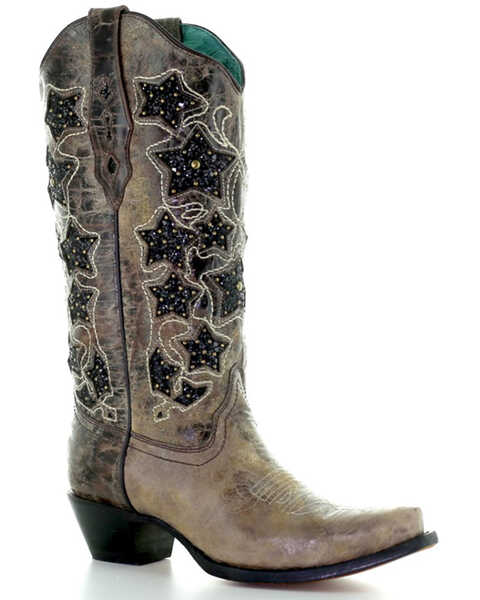 Corral Women's Glitter Star Western Boots - Snip Toe, Brown, hi-res