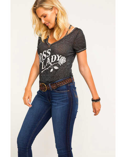 Image #2 - Idyllwind Women's Boss Lady Short Sleeve Graphic Trustie Tee , Charcoal, hi-res
