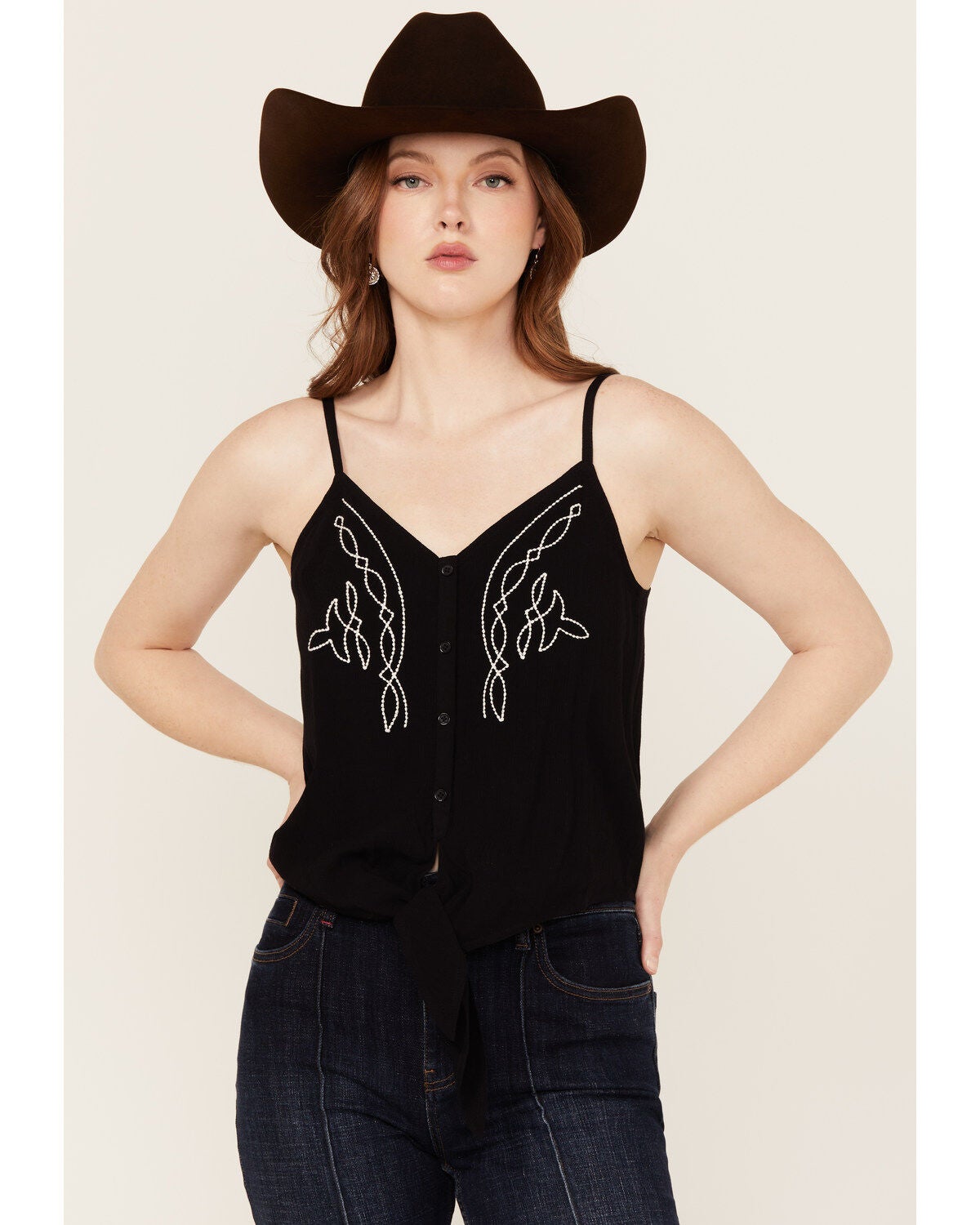 Idyllwind Women's Steele Western Embroidered Cami, Black, hi-res