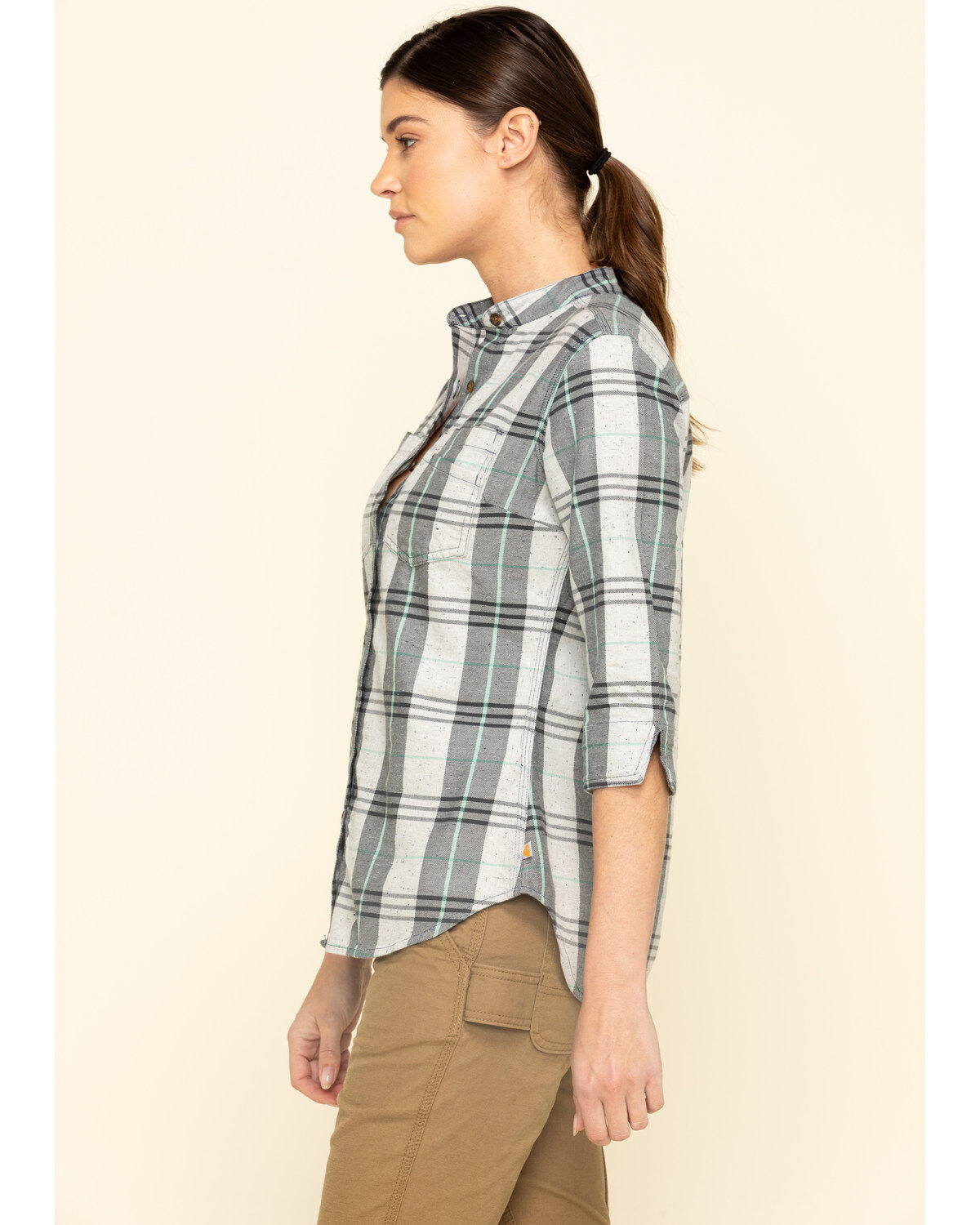 Image #3 - Carhartt Women's Twilight Relaxed 3/4 Sleeve Plaid Shirt, Dark Blue, hi-res