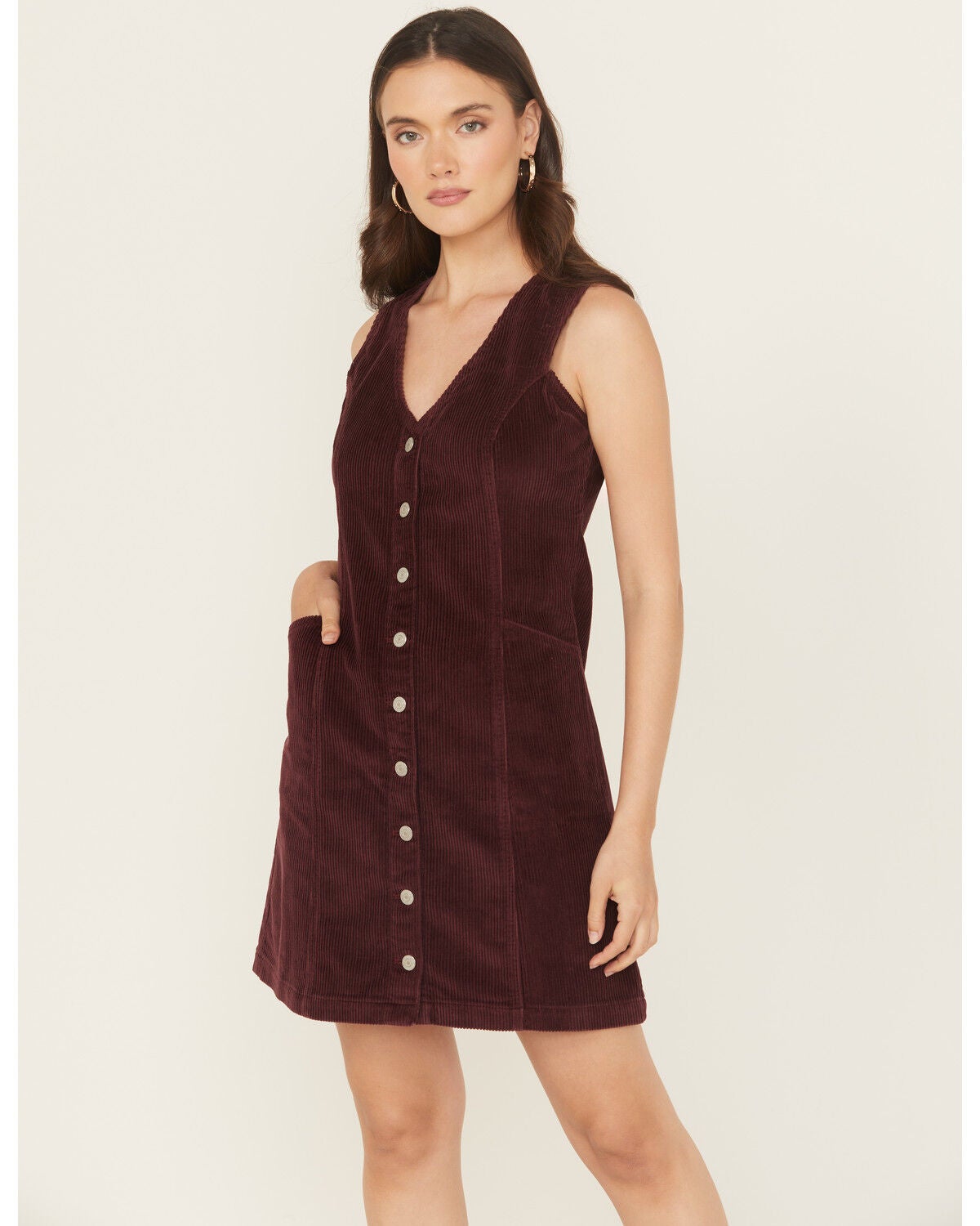 Levi's Women's Vianna Sleeveless Button-Down Corduroy Dress, Wine, hi-res