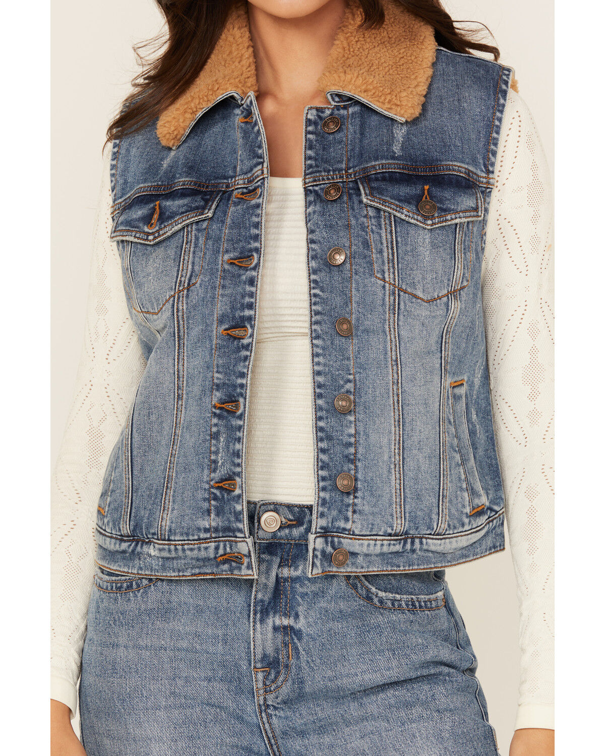 Image #3 - Shyanne Women's Ottawa Medium Wash Sherpa Lined Denim Vest, Medium Wash, hi-res