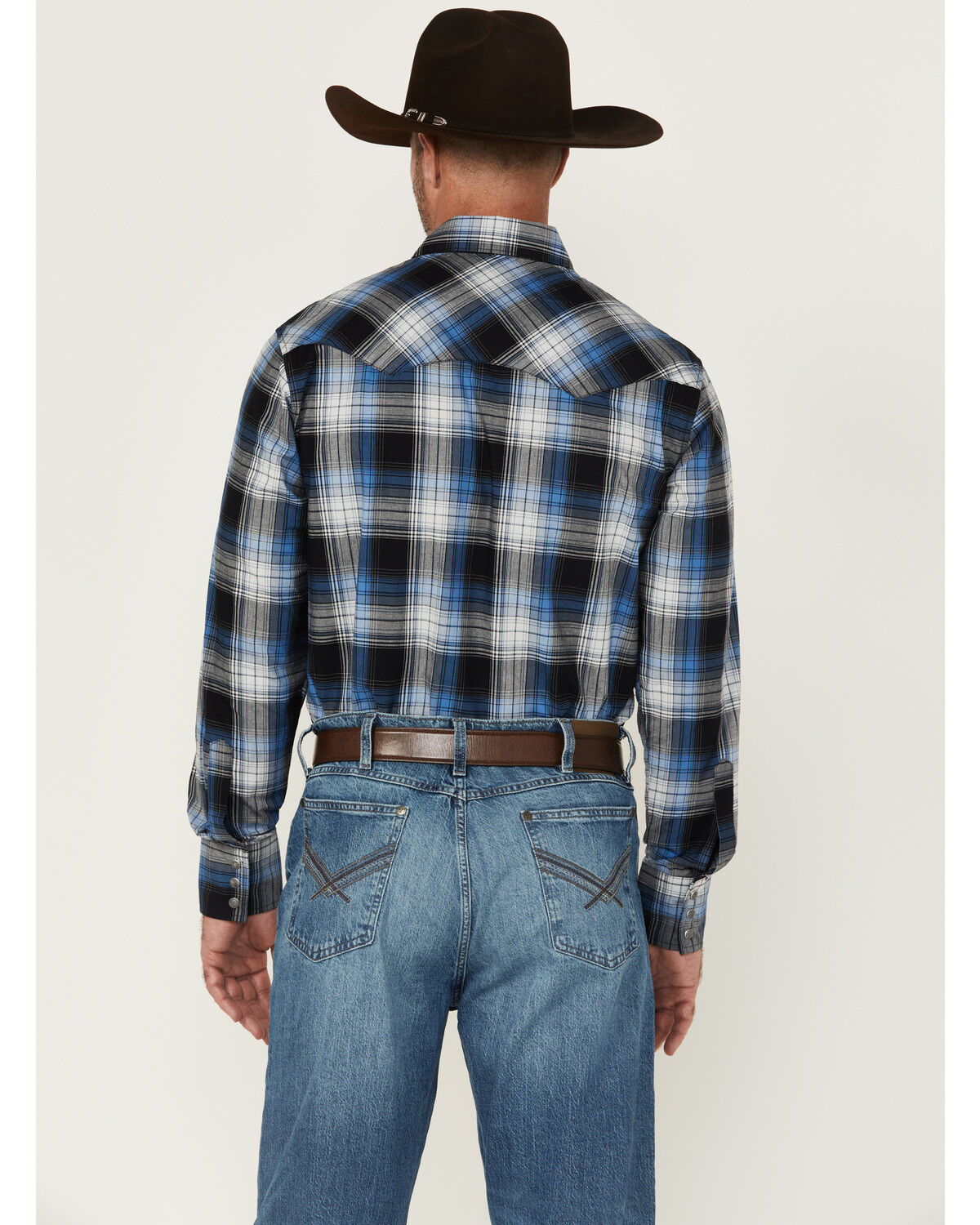 Image #4 - Wrangler Retro Men's Plaid Print Long Sleeve Snap Western Shirt, Black, hi-res