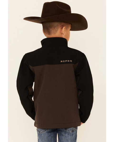 Roper Boys' Brown & Black Hi Tech Fleece Zip-Front Softshell Jacket , Black, hi-res