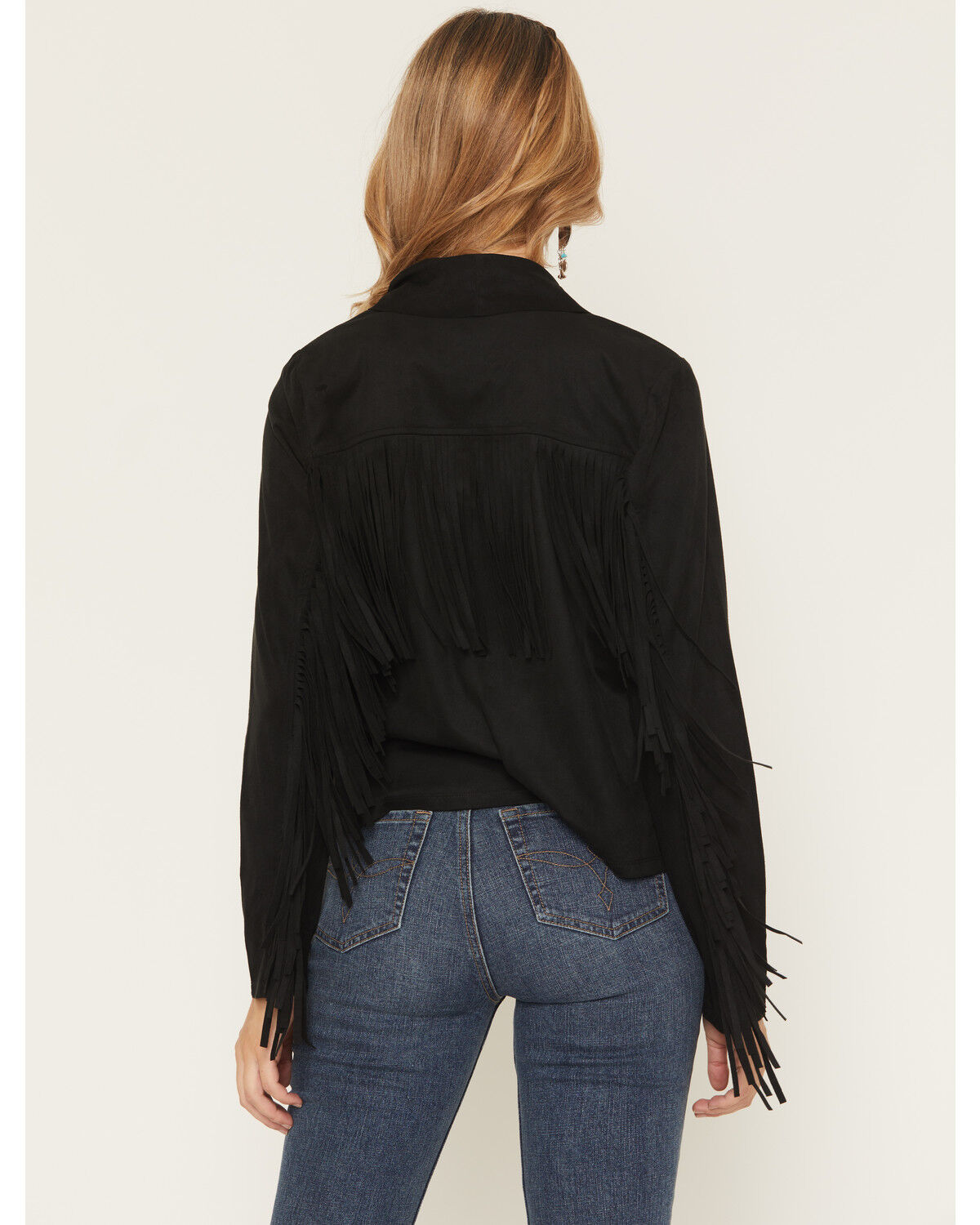 Image #4 - Shyanne Women's Cascade Front Fringe Faux Suede Fringe Jacket, Black, hi-res