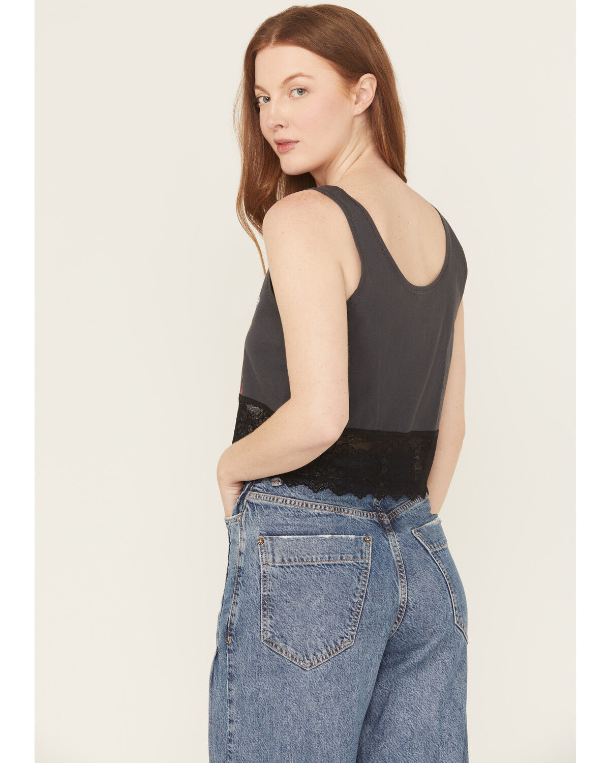 Image #4 - Blended Women's Moto Lace Sleeveless Cropped Tank Top, Black, hi-res
