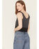Image #4 - Blended Women's Moto Lace Sleeveless Cropped Tank Top, Black, hi-res