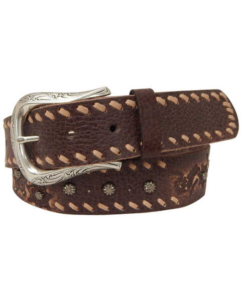 Roper Women's Brown Horseshoe Buckle Leather Belt, Brown, hi-res