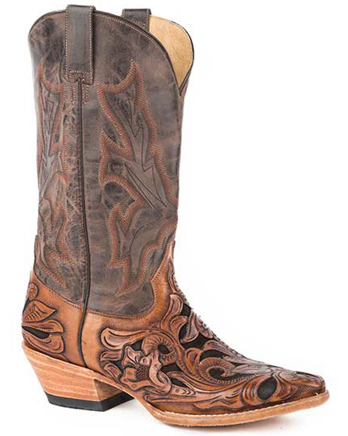 Stetson Men's Wicks Hand Tooled Western Boots - Snip Toe, Brown, hi-res