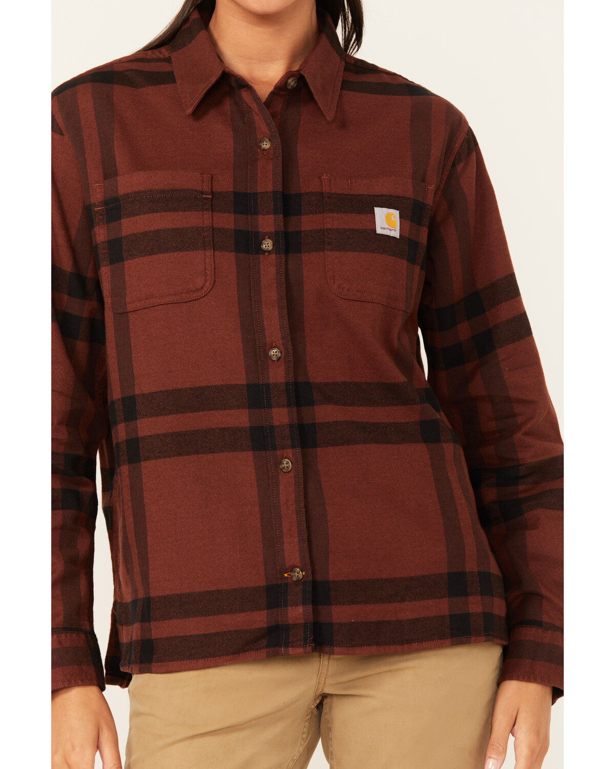 Image #3 - Carhartt Women's Rugged Flex® Loose Fit Midweight Long Sleeve Flannel Shirt, Dark Brown, hi-res