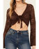 Image #3 - Shyanne Women's Lace Tie Front Bell Sleeve Top, Dark Brown, hi-res