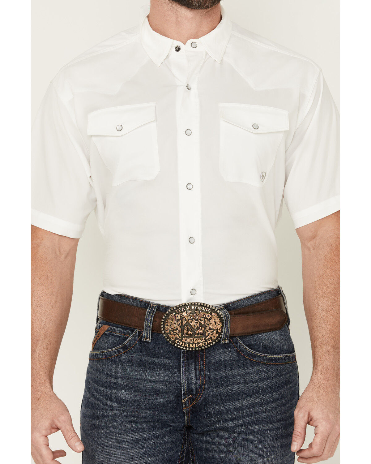 Image #3 - Ariat Men's VentTek Solid Short Sleeve Snap Performance Western Shirt - Tall, White, hi-res