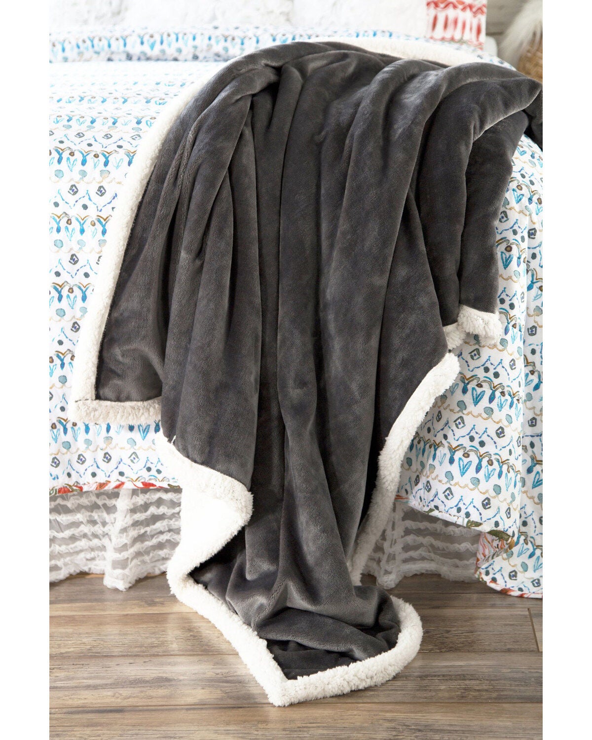 Carstens Home Solid Grey Large Extra Plush Sherpa Fleece Throw Blanket, Silver, hi-res
